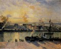 日没 ルーアン港の蒸気船 1898年 カミーユ・ピサロ